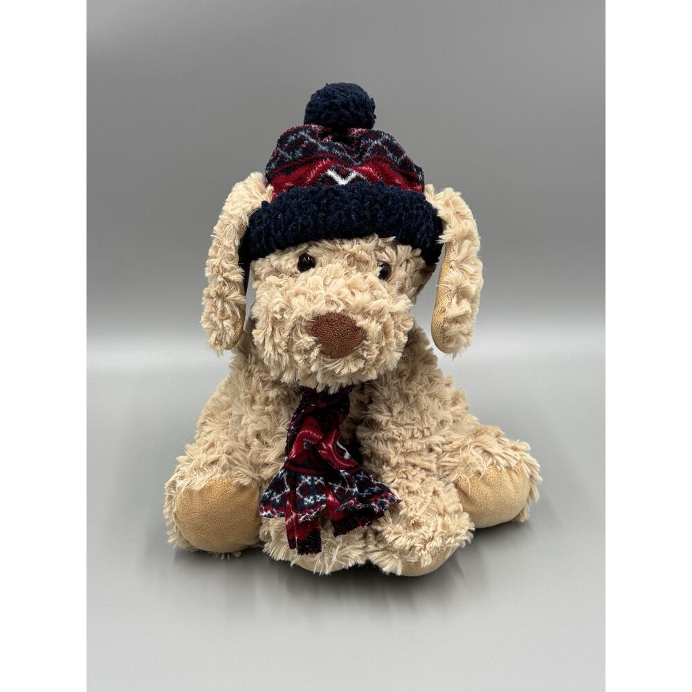Gentle Treasures Tan Puppy Dog Plush 10” Hat Scarf Curly Stuffed Animal